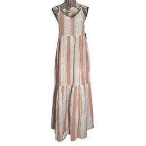 NWT $74 O'Neill Brigette Cover Up Cotton Blend Gauze Boho Striped Maxi Dress XS